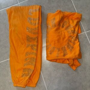 Orange Victoria Secret PINK hoodie and sweatpants set with Rhinestones